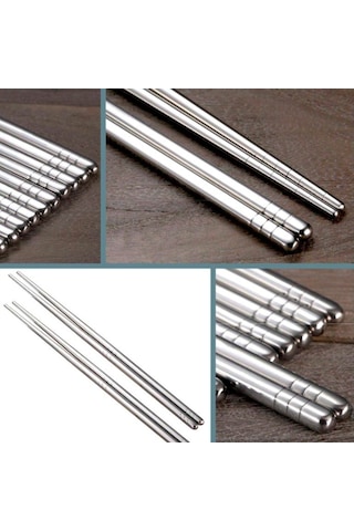 Omeniv İki Çift (4) 304 Hafif Çelik Chopstick Yemek Noodle Sushi
