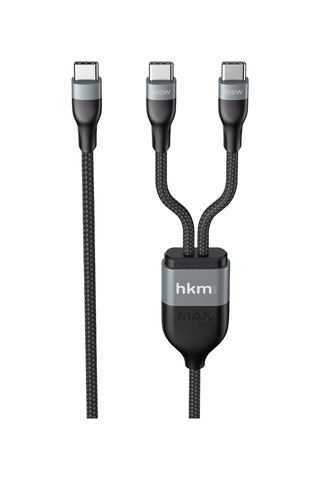 Duo Power 100W Çift Uçlu Type-C To Type-C + Type-C Şarj Kablosu Örgü Tasarım 1.2 Metre Siyah