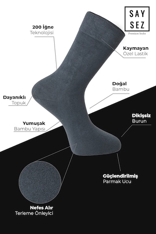 Saysez Bambu Erkek Soket Uzun Füme Çorap Dikişsiz Premium Paket 3'lü Füme