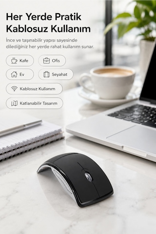 Katlanabilir 2.4g Kablosuz Mouse İnce Taşınabilir Ev & Ofis Tipi Siyah Mouse Çok Renkli Diğer