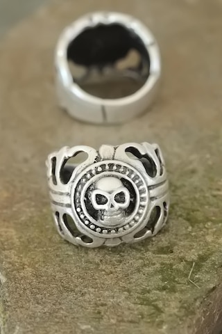 Eskitme Gümüş Renk Metal Kuru Kafa Tasarım Ayarlamalı Erkek Yüzük - Tj-ey230-ks Çok Renkli