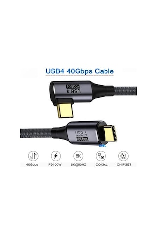 90 Derece Type-c İla Type-c Usb4 Kablo 40gbps 50cm