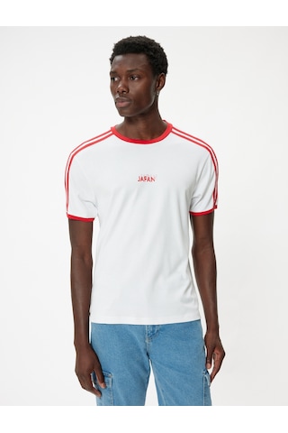 Koton Slim Fit Tişört Slogan Baskılı Kısa Kollu Bisiklet Yaka Biyeli Beyaz 4sam11097hk Beyaz