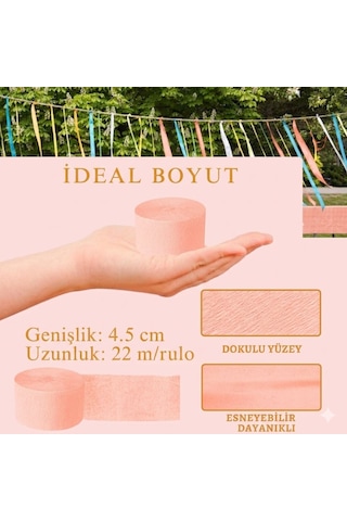 Somon Şerit Krapon Kağıdı Rulosu, Çiçek Yapım, Parti, El İşi Süsleme Kağıdı, 6 Adet, 4.5cm X 22metre