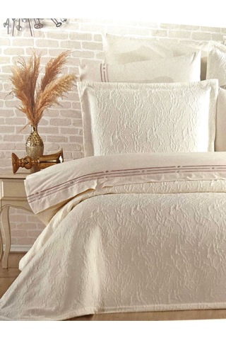 Modern Yatak Örtüsü Seti 9 Parça Ekru