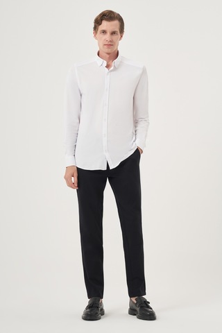 Morven Erkek Beyaz Örme Slim Fit Düğmeli Yaka Gömlek 25ms004024600 Beyaz Beyaz