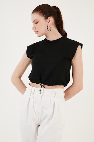 Lela Bisiklet Yaka % 100 Pamuk Crop Bayan T Shirt 5865587 Siyah