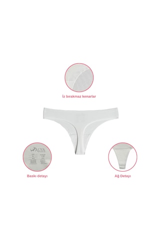 Alya Underwear Lazer Kesim Dikişsiz Tanga Külot, Seamless String 6'lı Paket Beyaz