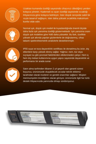Supra Plus 3000 Watt Gss30p Kumandalı Suya Dayanıklı Elektrikli İnfrared Isıtıcı-siyah