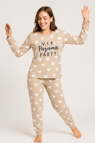 Mutlu City Kadın Yumuşak Doku Termal Pijama Takımı 42050 Vizon