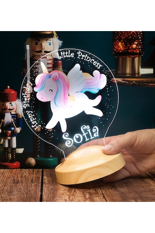 Unicorn Renkli Tek Boynuzlu At İsimli Kız Çocuk Odası Hediyesi Led Lamba, Unicorn Doğum Günü Parti Hediyesi