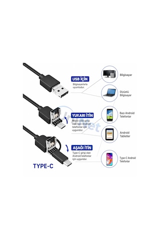 Uninet Türkiyede Ilk 5 Metre 3 Kameralı Android Ve Bilgisayar Uyumlu Endoskop Yılan Kamera 1080p Full Hd