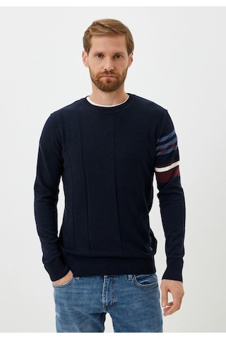 Erkek Triko Lacivert Bisiklet Yaka Desenli Slim Fit Pamuklu Kazak Ncs Jeans 3743-lacivert Lacivert