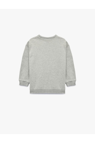 Koton Kalp Baskılı Uzun Kollu Bisiklet Yaka Pamuklu Sweatshirt Gri 6wmg10105ak Gri