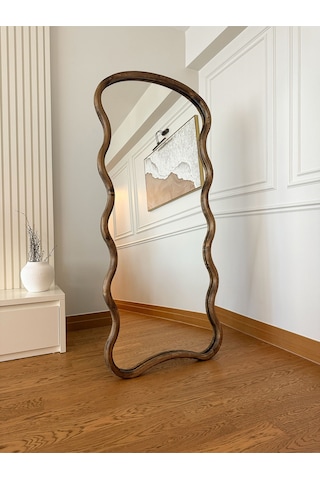Effe Doğal Ahşap Çerçeveli Bulut Model 180x80 Cm Ceviz Ayakli Boy Aynasi