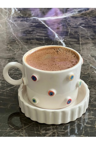 Kabartma Rengarenk Nazar Boncuklu Fincan