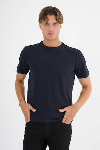 Erkek Lacivert %100 Pamuklu Standart Kalıp Likralı Basic T-shirt Siyah
