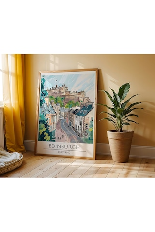 Edinburgh Scotland Travel Poster Ahşap Çerçeveli Dekoratif Duvar Tablosu
