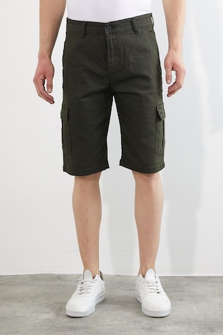 Erkek Lacivert Renk Kargo Yandan Cepli Esnek Kumaş Slim Fit Kapri Şort Haki