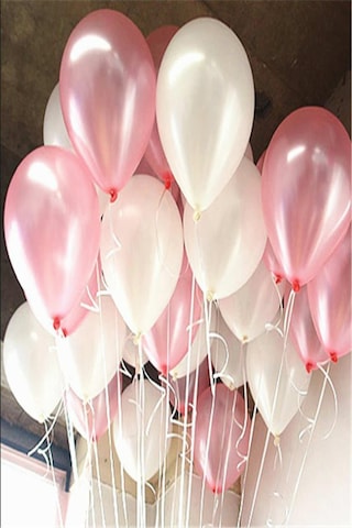 25 Adet Metalik Sedefli Pembe-Beyaz Karışık Balon Helyumla Uçan