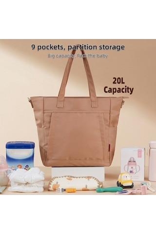 Novahub Moveevo Ma1010 20l Su Geçirmez Bebek Çantası, 9 Cep, Dahili Bölme, Alt Değiştirme Minderi, Islak Çanta & Puset Askılı Kahverengi