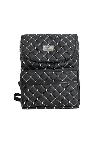 Kapitone Desenli Anne/bebek Bakım Çantası - Beyaz Nakışlı-zeybe Siyah