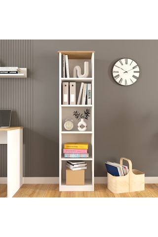 Olven Kitaplık 5 Raflı , 162 Cm Beyaz-meşe