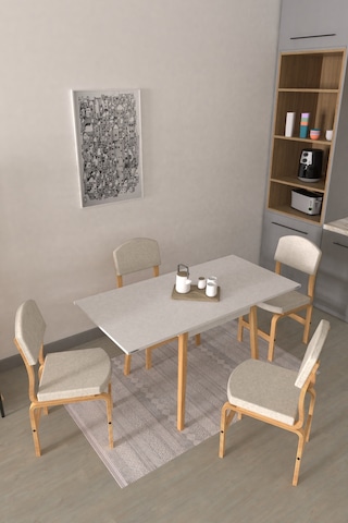 Vilinze Ege Sandalye Avanos Ahşap Mdf Kanatlı Mutfak Masası Takımı - 70x70+70 Cmtk-avanos-07070k-bn-ege19n-sigmabeyaz Kırık Beyaz