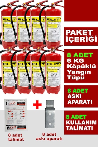 6 Kg Köpüklü Yangın Söndürme Tüpü Askı Aparatı Ve Talimat Dahil Ruhsata Uygun 8'li Paket
