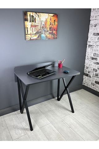 Hayal Antrasit Gri Çalışma Masası Bilgisayar Ofis Masası Metal Siyah Ayaklı 90 Cm Antrasit Gri - Siyah