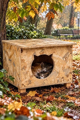 Reyo Yetişkin ve Yavru Kedi Evi İç ve Dış Mekana Uygun Kedi Evi Sokak Kedileri İçin Yuva Kedi Barınağı 50 x 35 x 30 CM CAT19