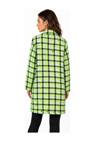 Neden Tekstil Kadın Oversize Ekose Desenli Ceket Mont - Yeşil