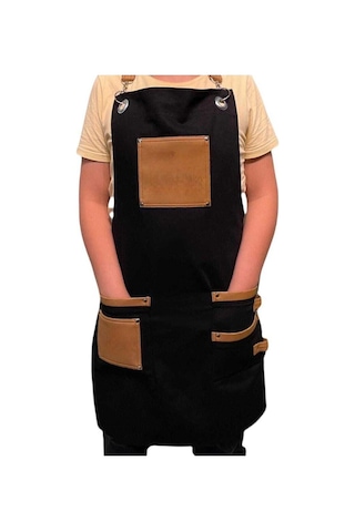 Yeni Sezon Trend Önlükler Deri Cep Detaylı Chef Garson Cafe Önlükleri Siyah-kahve