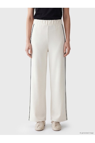 Lcw Modest Bej Şeritli Soft Touch Kadın Eşofman Altı