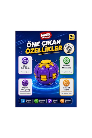 Stres Topu Press & Spin Basınca Dönen Fidget Spinner Oyuncak 3+ Yaş