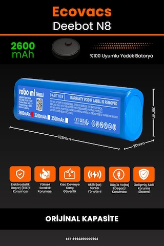 Ecovacs Deebot N8 Uyumlu 2600mah Robot Süpürge Bataryası - Kapasite