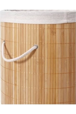 Decohandy Yuvarlak Bambu Kirli Sepeti Bej