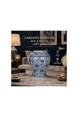 Bleu Blanc Vazo 31 Cm Çok Renkli