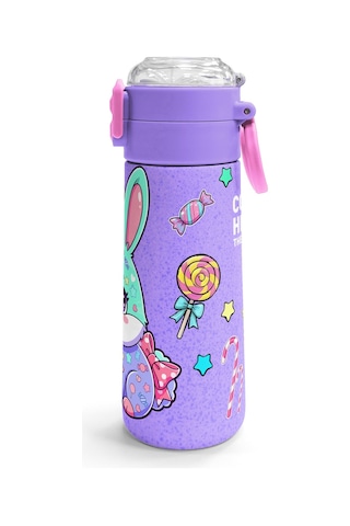 Coral High Kids Milka Su Yeşili Tavşan Desenli Pipetli Ve Direkt İçim Çelik Termos 500 Ml 38137 Lila