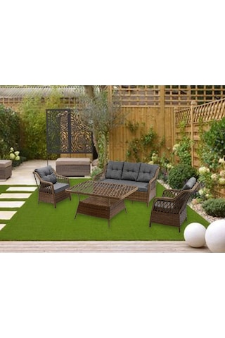Menekşe 3+1+1+2puf+masa Rattan Bahçe Balkon Mobilyası, 7 Kişilik Bahçe Takımı Ceviz-gri Ceviz - Gri