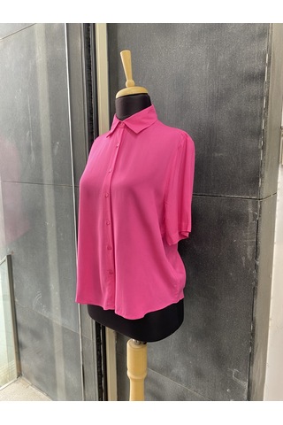 Pera Moda Kısa Kollu Salaş Viskon Gömlek Fuşya