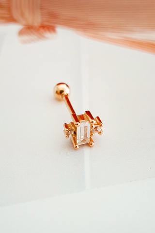 Ithal Kare Baget Gümüş Piercing Küpe-6990 Gümüş