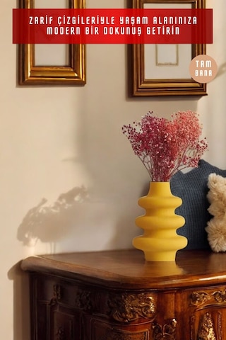 Dekoratif Vazo Obje Ev Dekorasyon Masa Üstü Dekor Vazo Model 5 Sarı Sarı