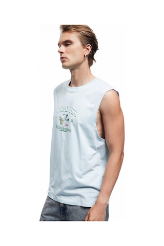 Koton Bisiklet Yaka Pamuklu Regular Fit Baskılı Kolsuz Atlet Mavi 5sam30019mk Mavi