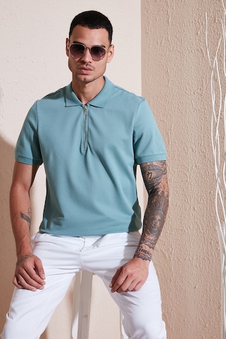 Buratti Pamuklu Regular Fit Fermuarlı Erkek Polo Yaka T Shirt 5902915 Mavi