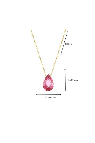 Moom Mücevherat Kadın Damla Taşlı Pembe Renkli Kolye 14 Ayar Altı