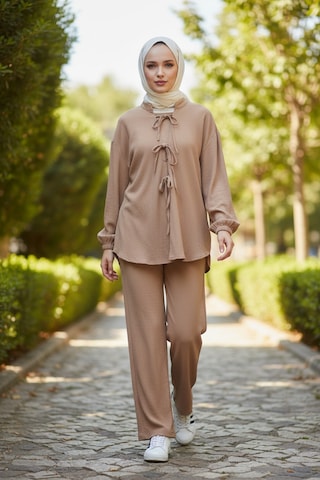 Stilkusagi Kadın Vizon Ön Bağlamalı Bürümcük Kimono Pantolon İkili Takım
