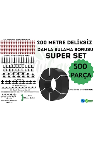 Lovemygarden 200 Metre Deliksiz Damla Sulama Borusu Ve Super Sulama Seti - Ø16 Mm