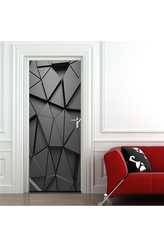 Aubyhe Sp-f068 M Siyah Geometrik 3d Kapı Sticker 44x200cmx2 Adet - Ev Dekorasyonu İçin Kolay Kullanıma Uygun, Dayanıklı Malzeme Çok Renkli