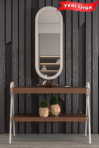 Çok Amaçlı Aynalı Takı Dolabı Mdf Kapak - Çam - Oval Çerçeve